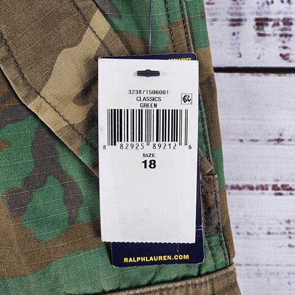 NWT Polo Ralph Lauren Cargo Shorts Youth 18 Camo Green Ripstop Cotton Drawstring - Picture 3 of 9